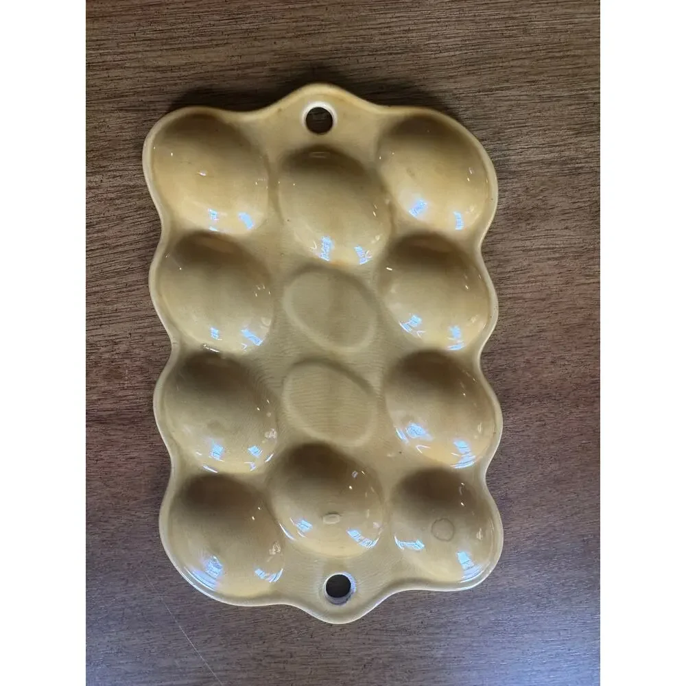 Vintage Floral Deviled Egg Tray Mustard Yellow Lightweight Plastic 10 Egg